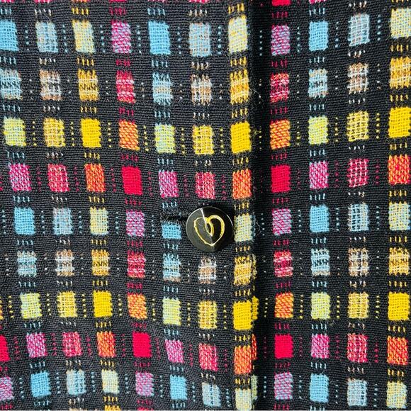 Vintage black blue rainbow check plaid longline button peacoat jacket large - Picture 4 of 6